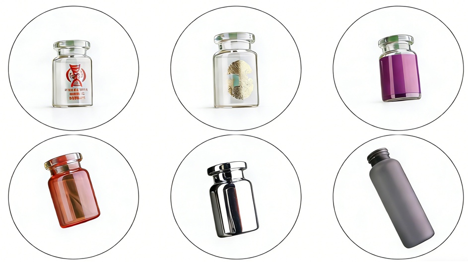 Custom decoration services for glass dropper bottles including silk screen printing, hot stamping, matte spray, and custom labeling