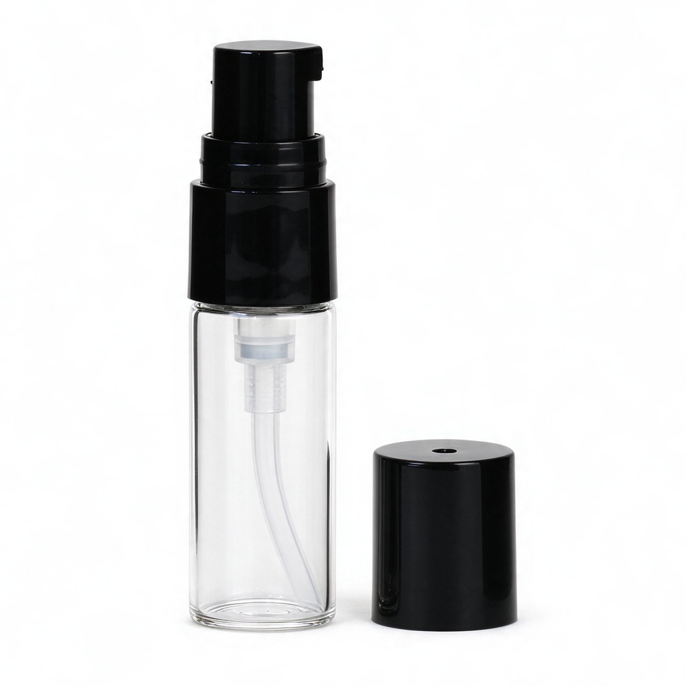 5ml and 10ml clear tubular treatment pump bottles set by packaging factory