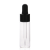 15ml Clear Tubular Glass Dropper Bottle (Tall Form) with Matte Black Cap & Rubber Bulb. Minimalist packaging for serums. SKU: SK21-G15-22065