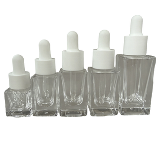 Standardized Cubic Glass Dropper Bottles (5ml-30ml) | Premium Serum Packaging with DIN18/20 Neck Finish & Multi-Material Bulbs