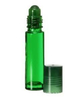 10ml emerald green glass roll-on bottle with matching green cap and smooth roller ball for aromatherapy.