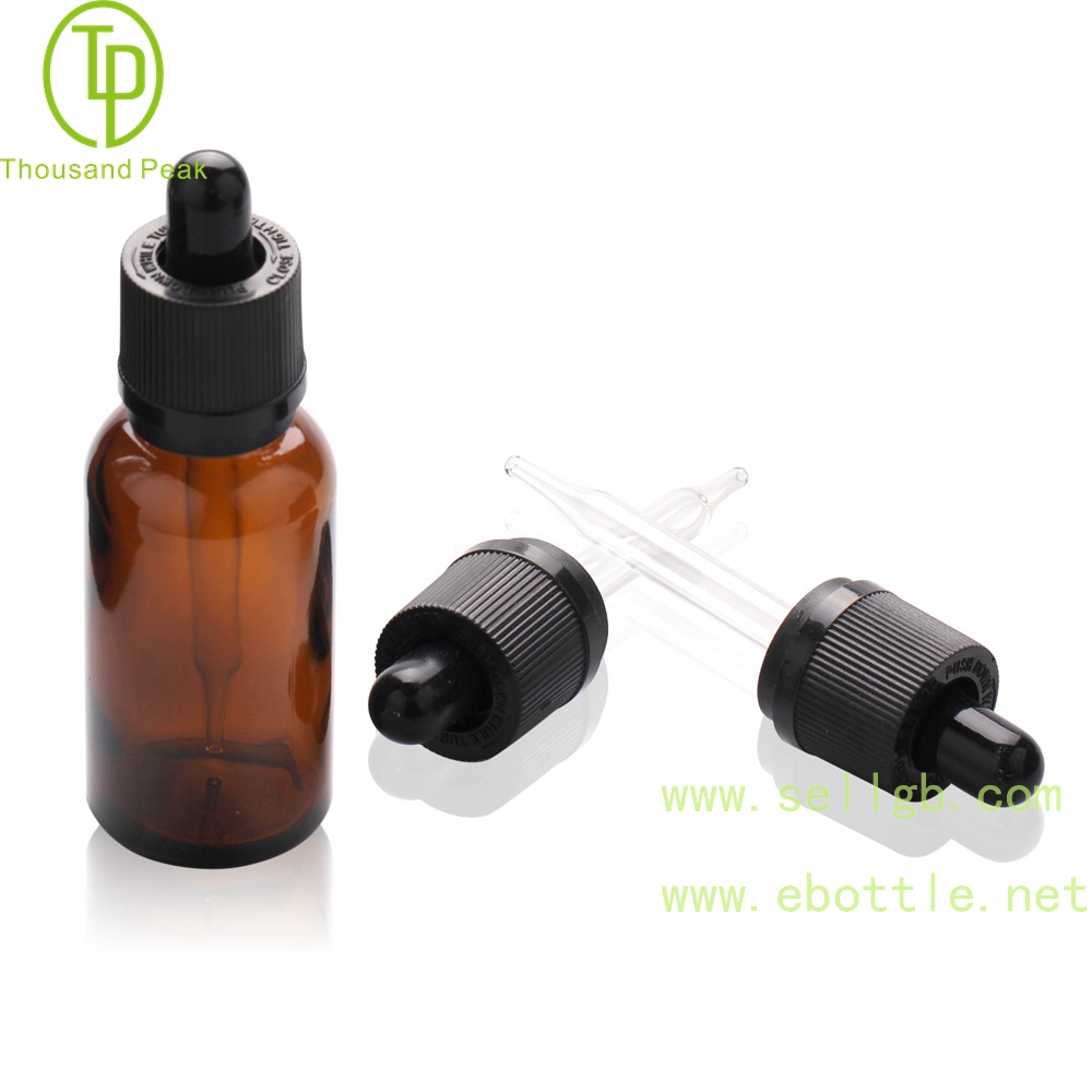 TP-2-71 amber glass bottle with child resistant tamper evident dropper