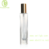 10ml tall square clear glass perfume bottle with gold fine mist sprayer and thick base.